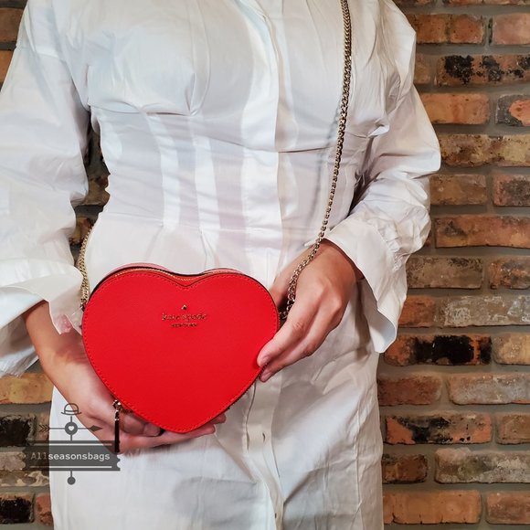 Kate Spade New York Cherry Pepper Red Love Shack Mini HEART Chain Crossbody Bag - Picture 6 of 8